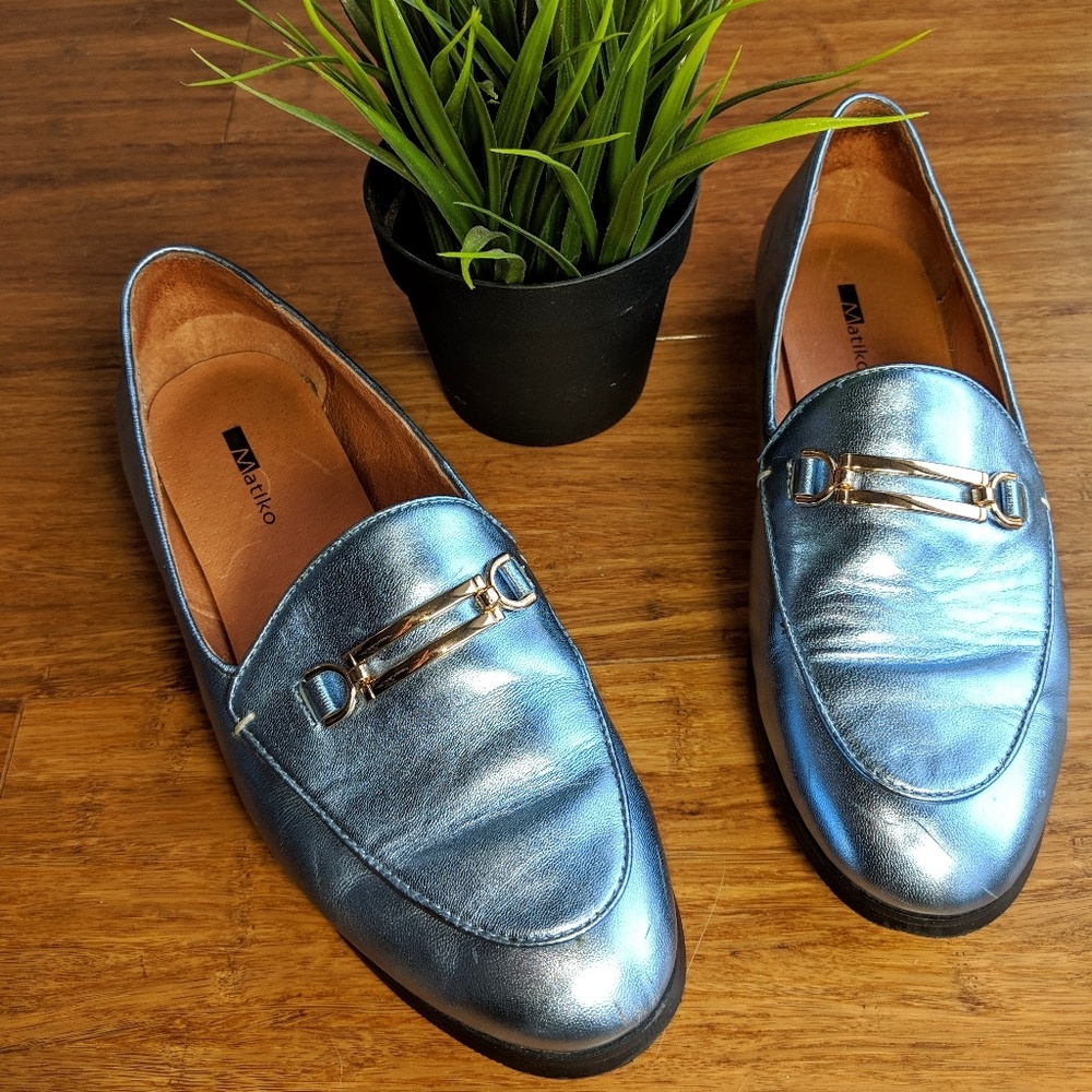 MATIKO METALLIC BLUE GOLD LOAFERS FLATS SHOES